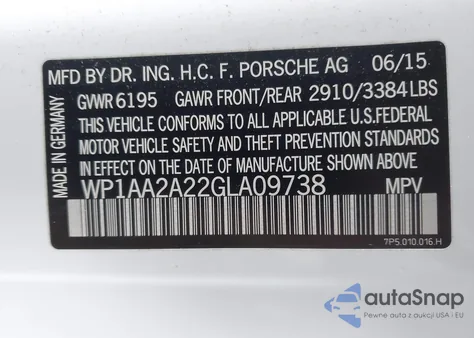 2016 Porsche Cayenne из США, поврежденный, VIN WP1AA2A22GLA09738